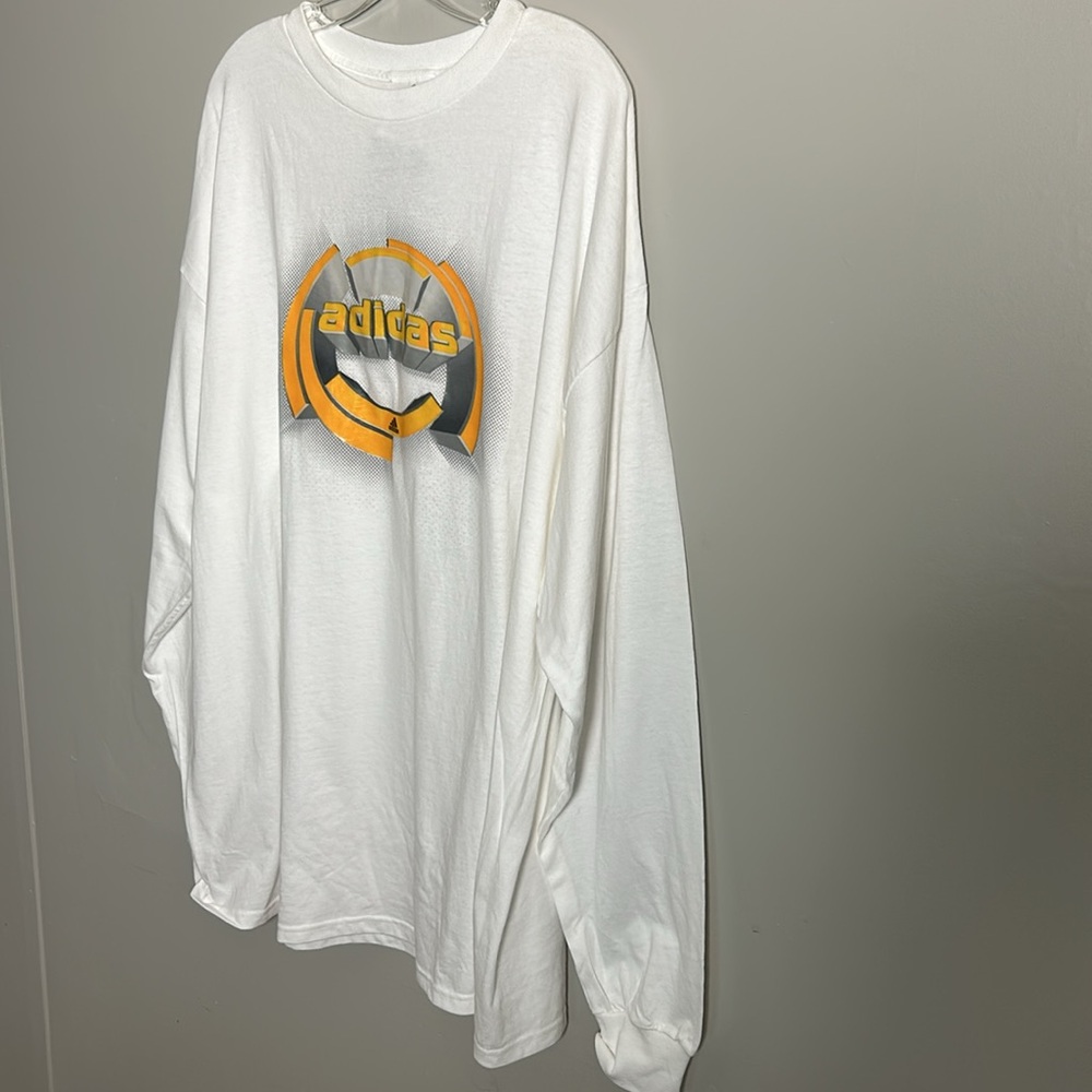 NWT Adidas Three Stripes Y2K Textured 3D Logo Long Sleeve White Shirt Sz XL - Picture 5 of 8